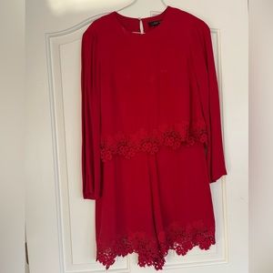 Red long sleeve Zara romper with flower embroidery